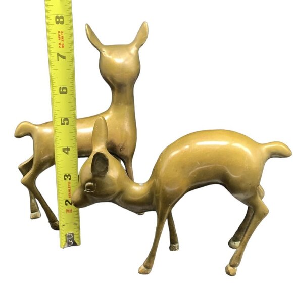 Vintage Pair Small Modernist Mid Century Brass Deer Bambi Doe Fawn 7.50” & 5” - Picture 6 of 9